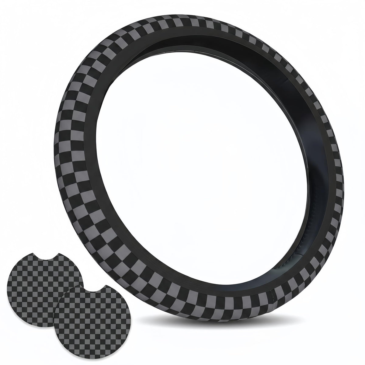 Generic Checkered Gray steering wheel cover provides anti-slip grip.