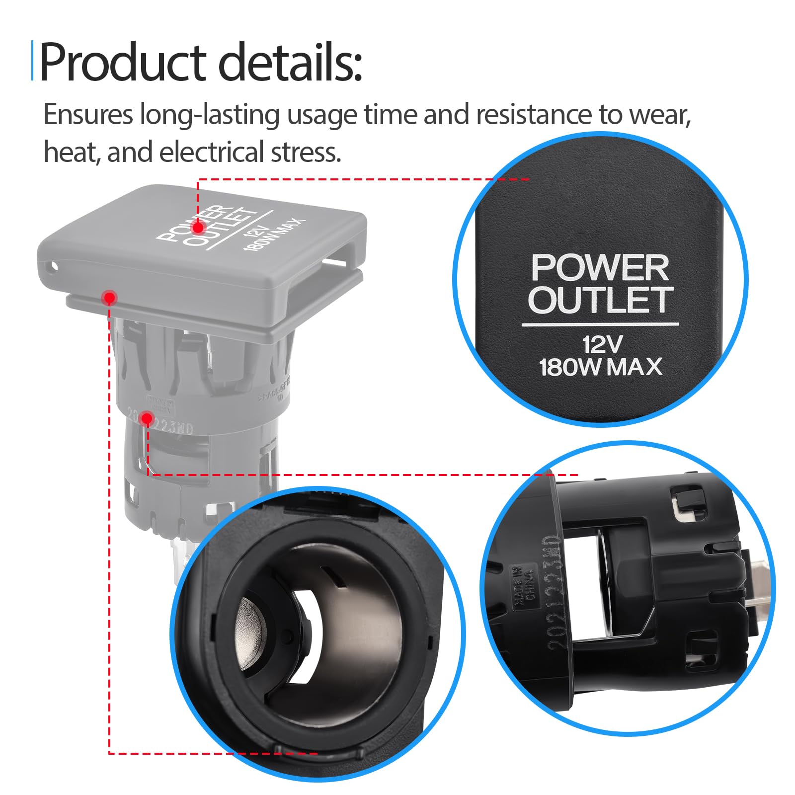 Generic cigarette-lighter power socket outlet close-up; easy plug-and-play installation detail.