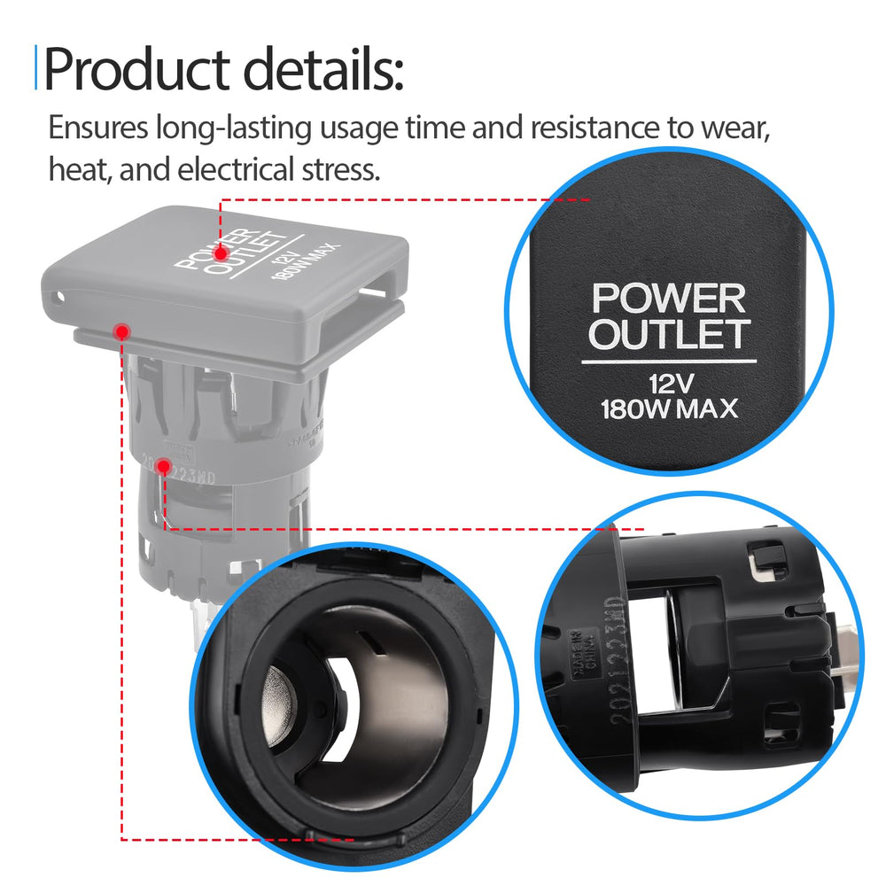 Generic cigarette-lighter power socket outlet close-up; easy plug-and-play installation detail.