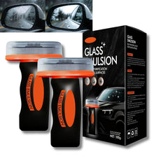 Generic Glass Emulsion bottle applies cleaner to car glass for oil film removal.
