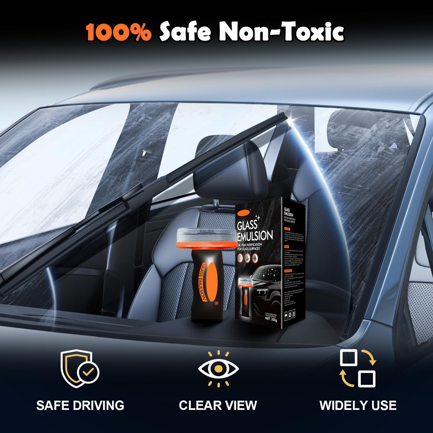 Generic Glass Emulsion Cleaner forms a hydrophobic layer to reduce buildup.