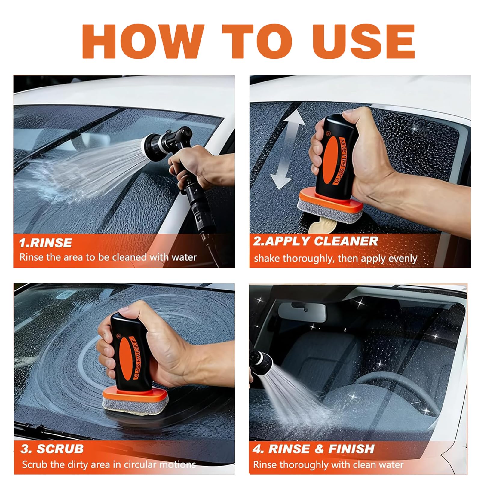 Generic Glass Emulsion Cleaner removes oil film for clearer driving.