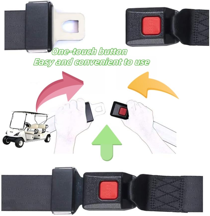 Generic seat belt pads shown on EZGO/Yamaha compatible belt for broad compatibility.
