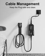 Generic J1772 cable holster with reel winds a 25-foot cable off the floor.