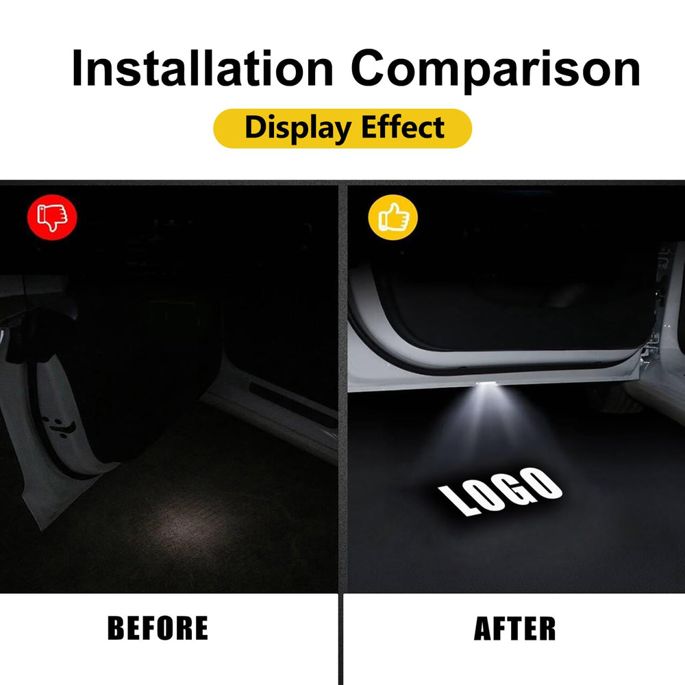 Generic LED door projector close-up highlights brightness and durable waterproof design.