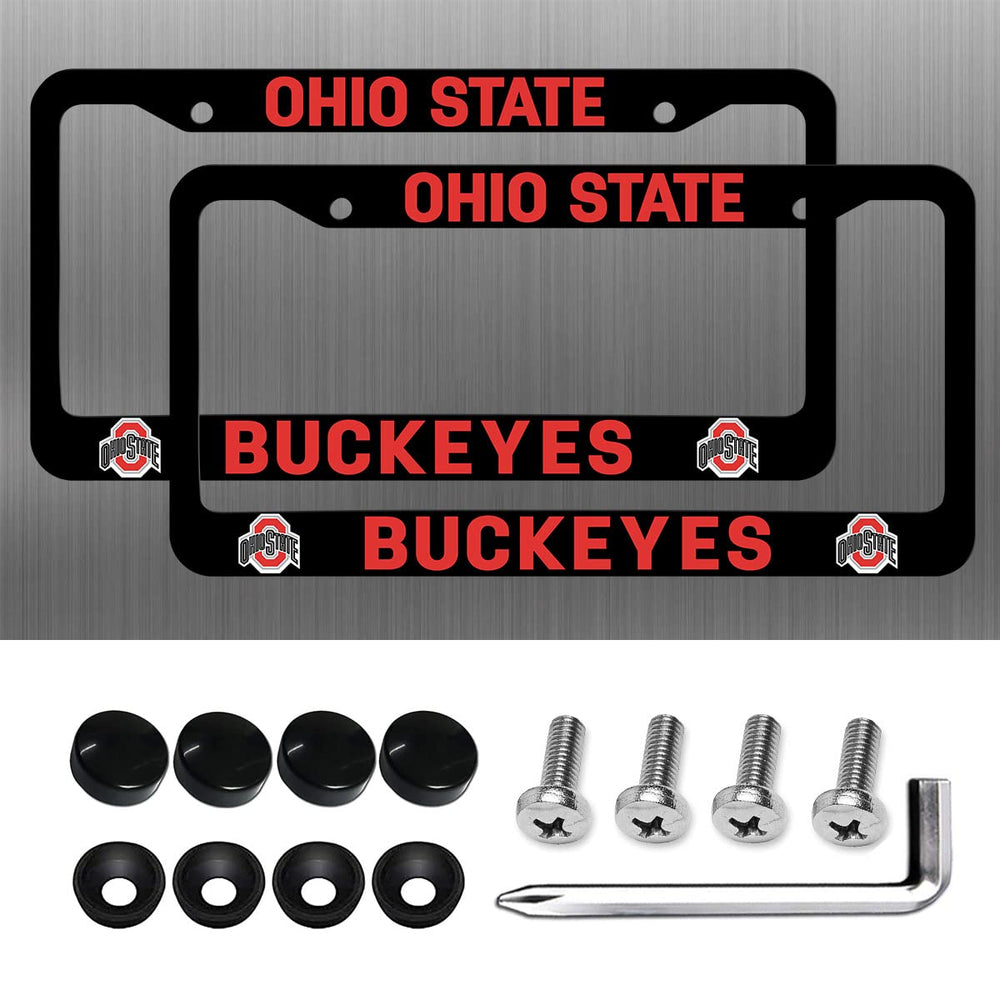 Generic OSU license frame in matte black, front view, durable aluminum.