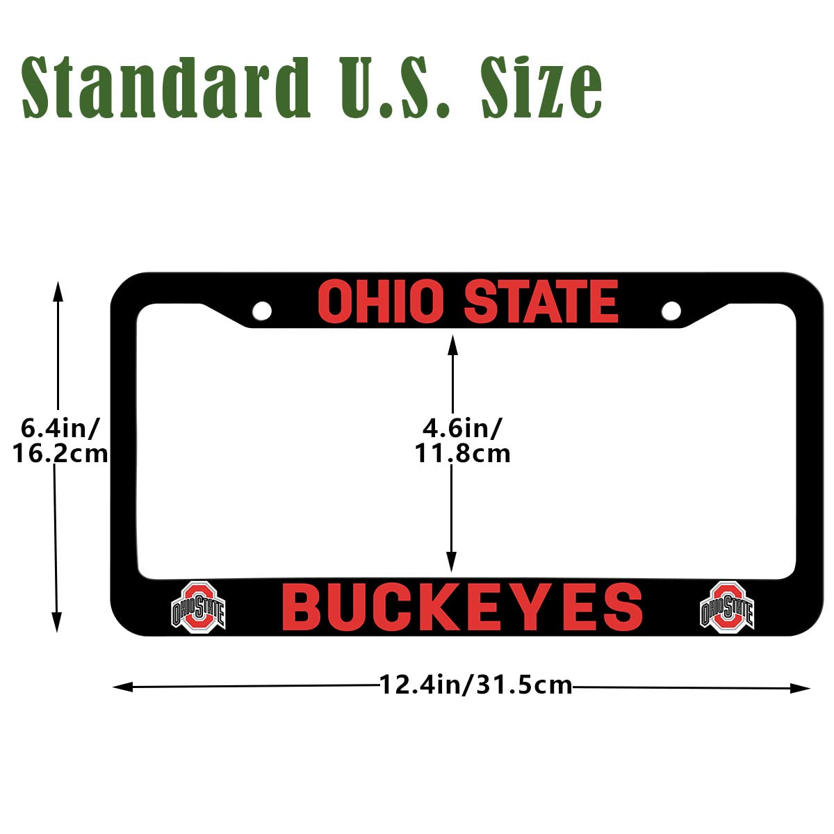 Generic OSU license frame in matte black, rear view, corrosion-resistant finish.