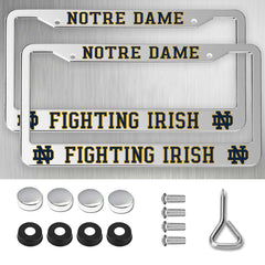Generic Notre Dame license frame front view highlights durable aluminum with a sleek silver finish.