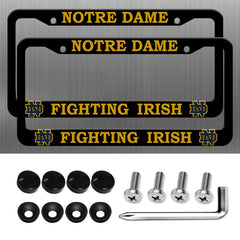 Generic Notre Dame license frame front view in matte black aluminum for durability.