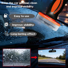 Generic Oil Film Remover on windshield improves driving visibility after cleaning.
