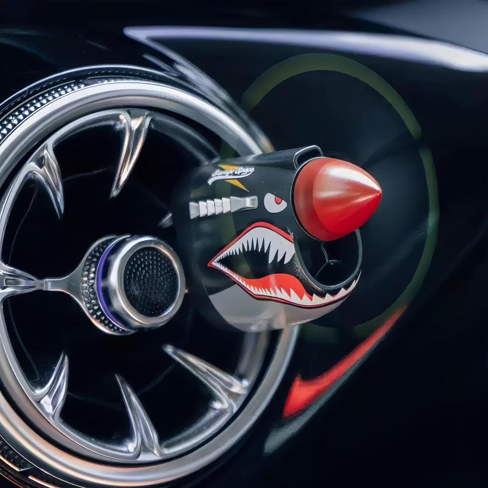 Generic P-40 fighter decor brightens daily drives without obstructing airflow.
