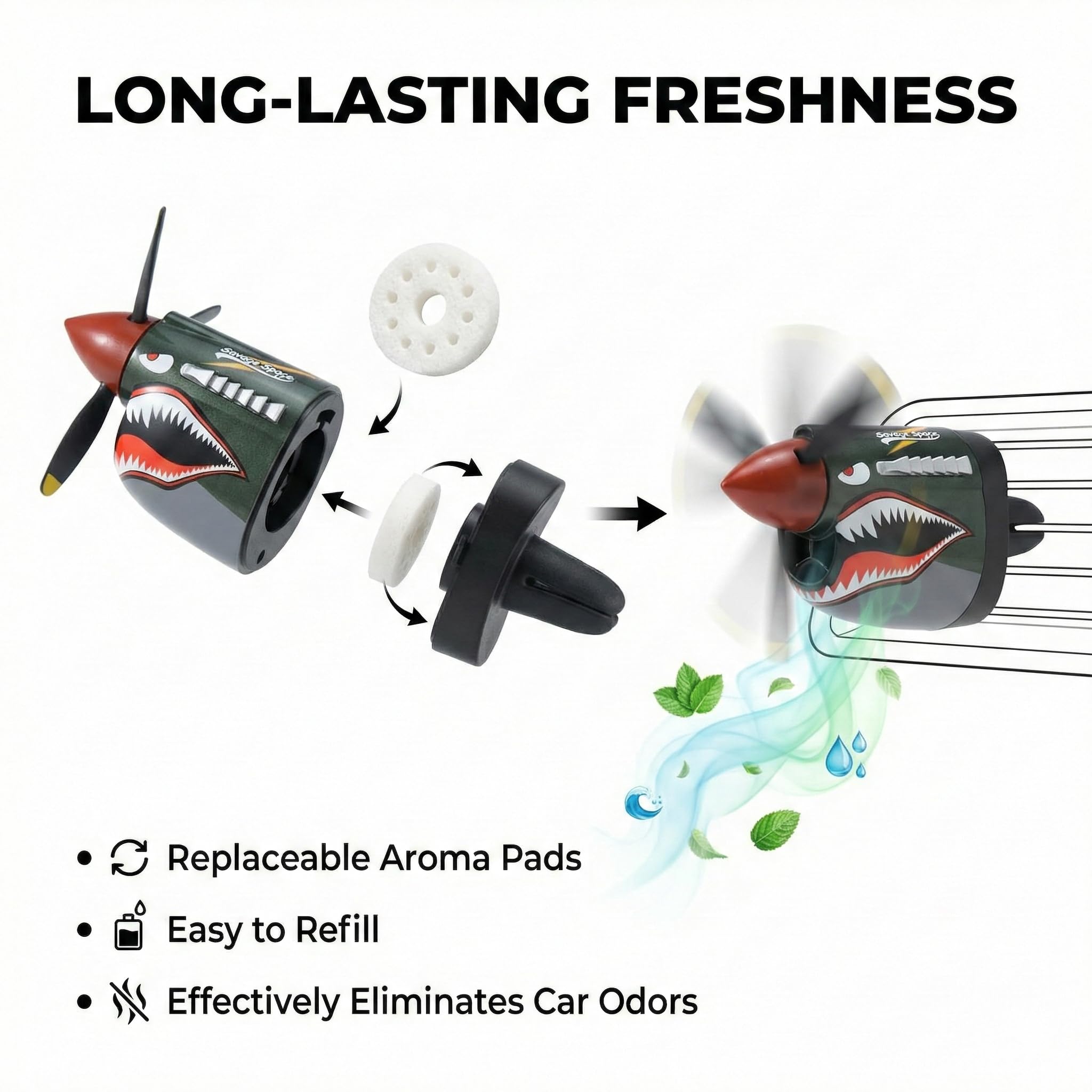 Generic P-40 Warhawk Ocean scent deodorizer freshens the cabin.