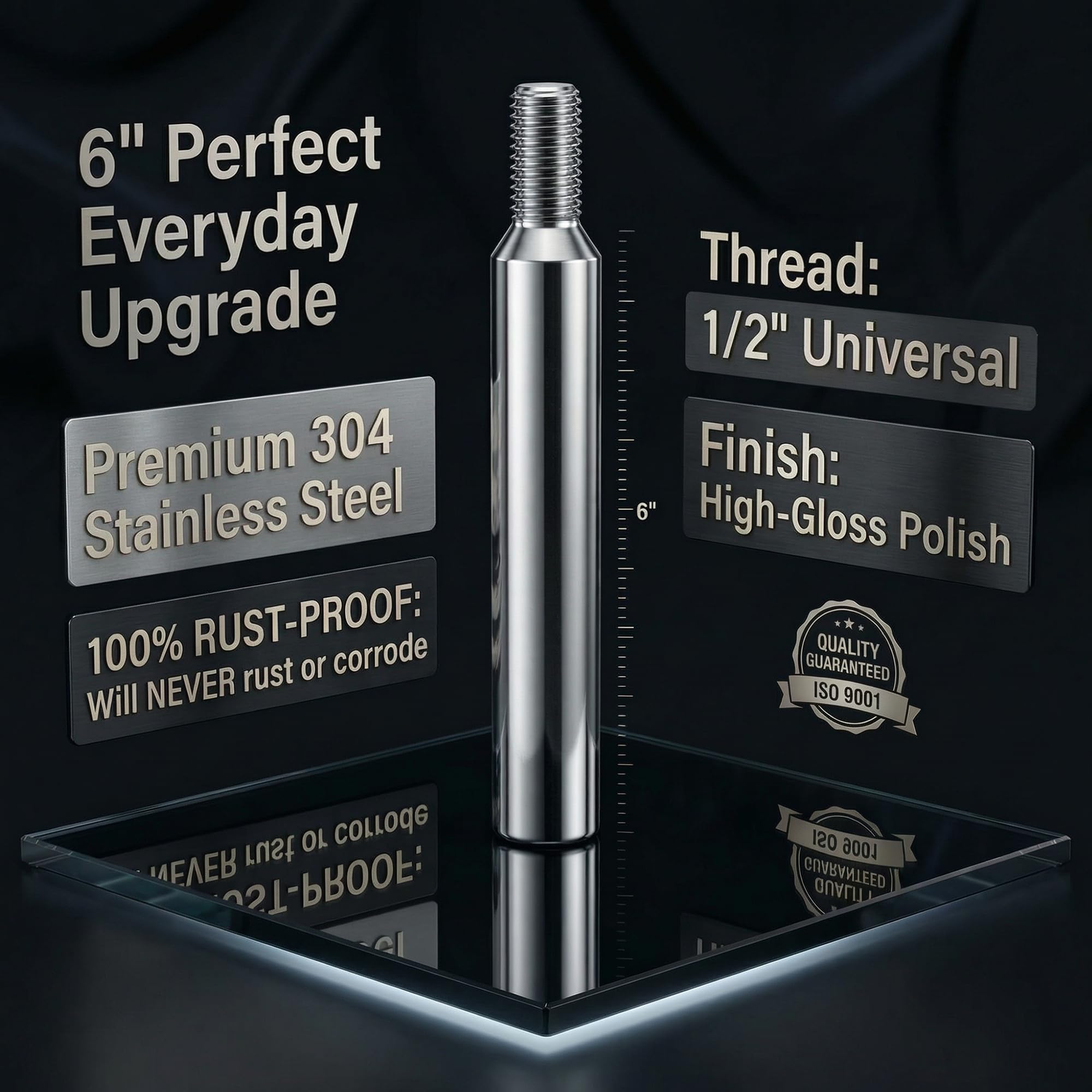 Generic shifter extension with black finish adds a sleek look for Peterbilt and Kenworth.