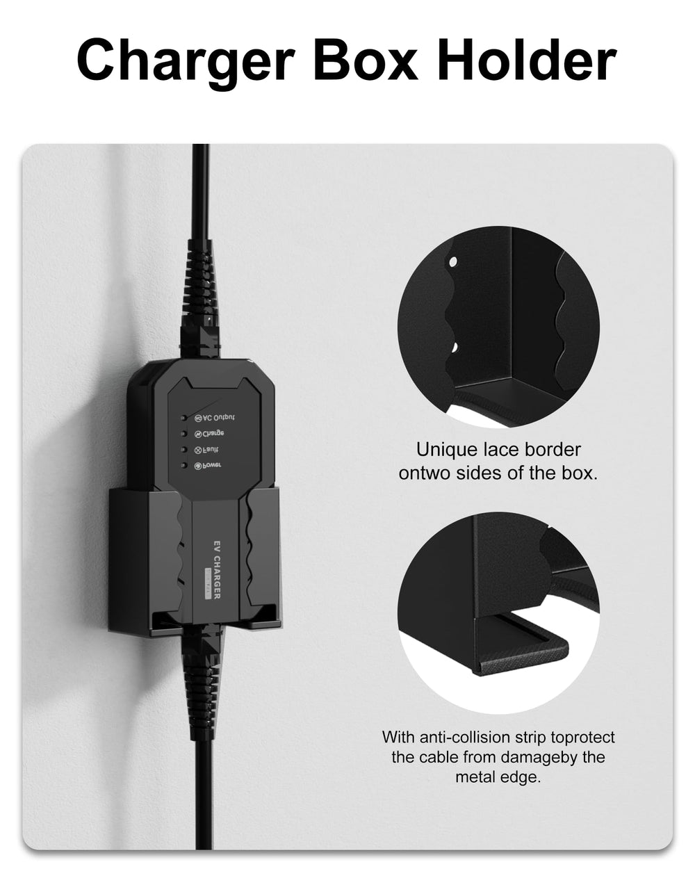 Generic steel construction offers durable, reliable mounting for daily charging use.