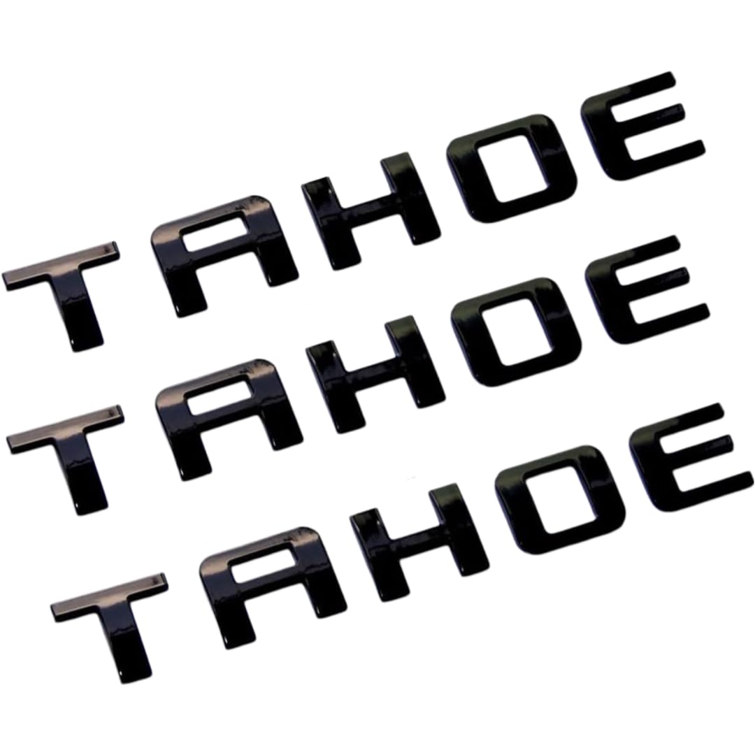 Generic Tahoe emblems front view with glossy black finish for bold styling.