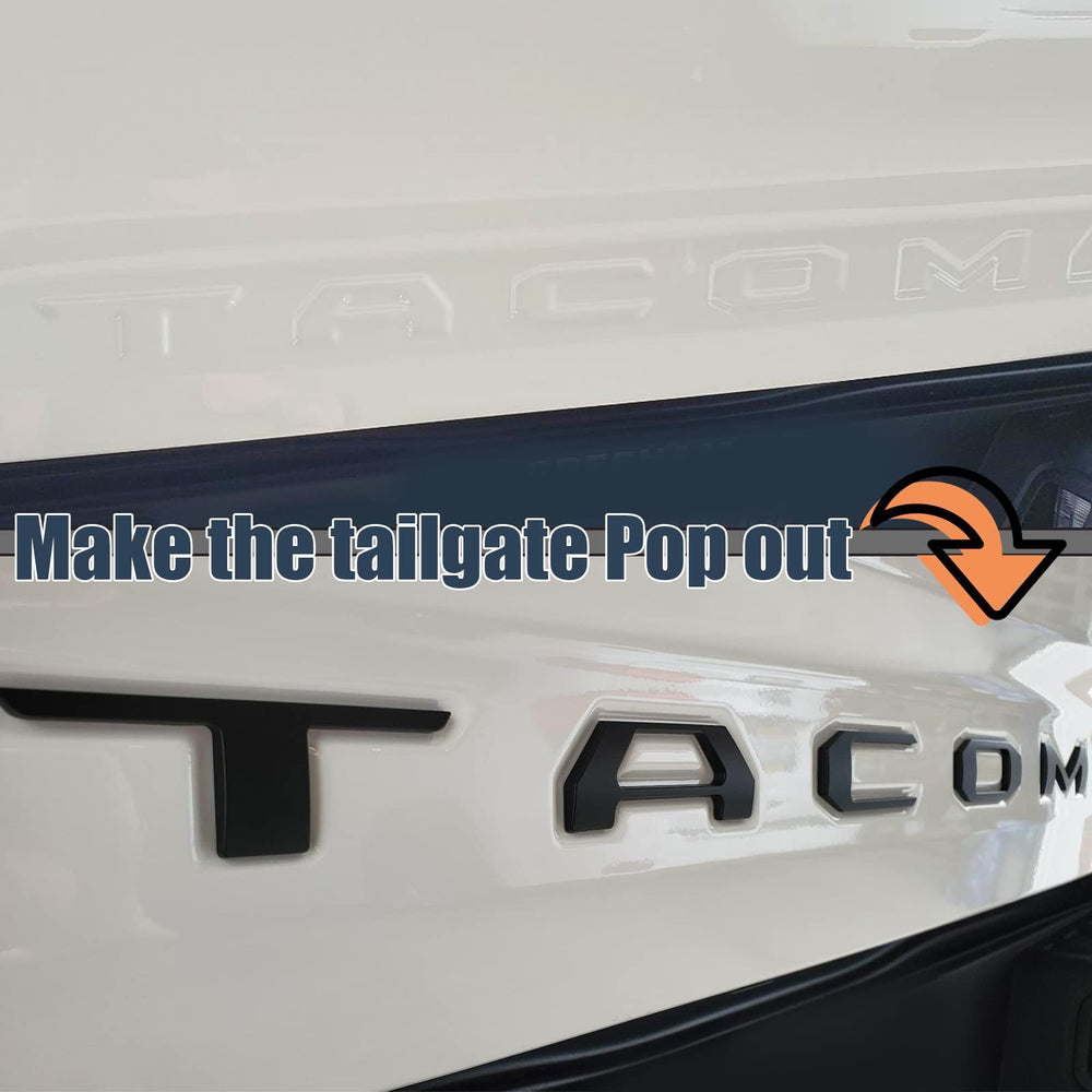 Generic tailgate letters for Tacoma with adhesive-backed mounting and durable grip.