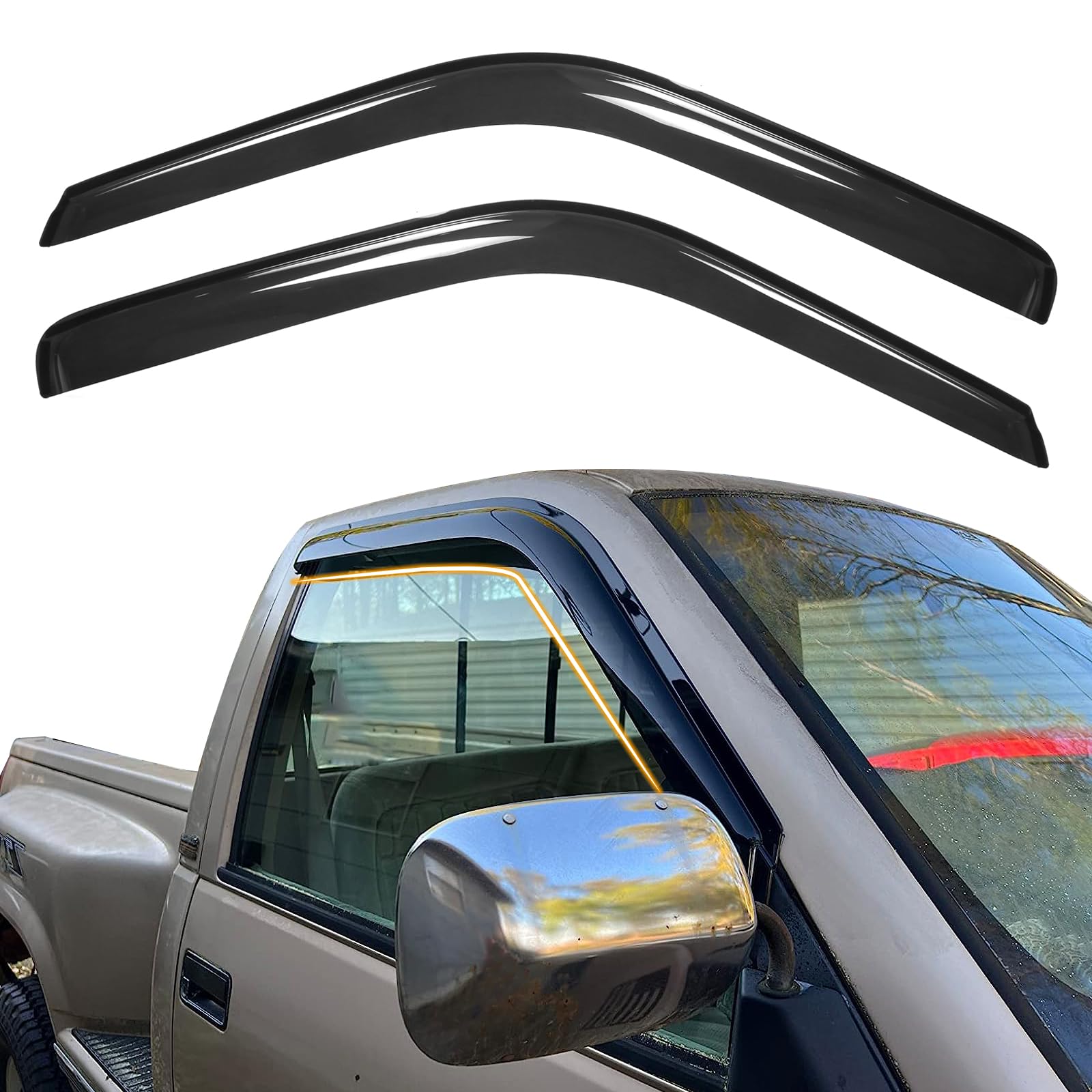 Generic tape-on window visor deflectors front view improve airflow and rain protection