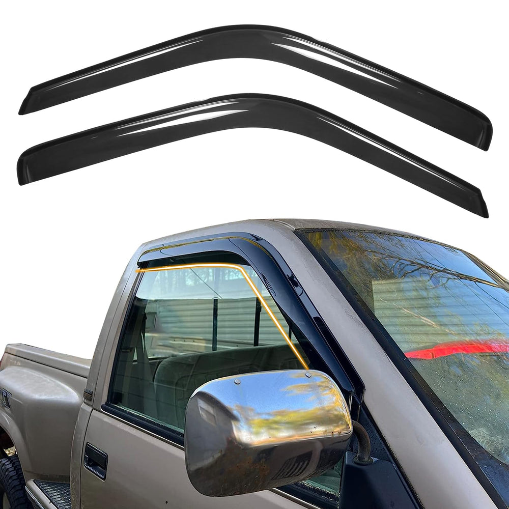 Generic tape-on window visor deflectors front view improve airflow and rain protection