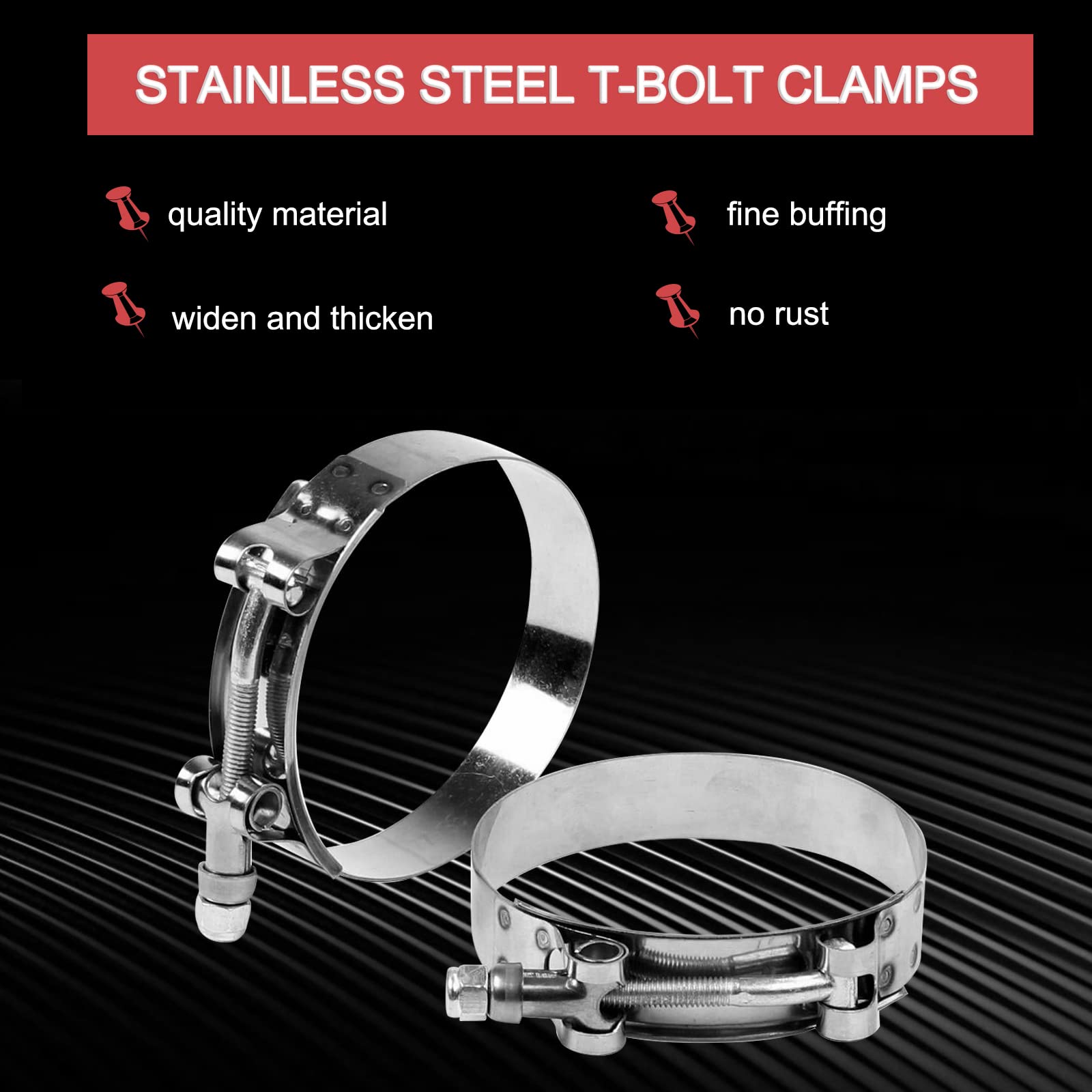 Close-up of 301SS clamp with rounded edges protects hoses