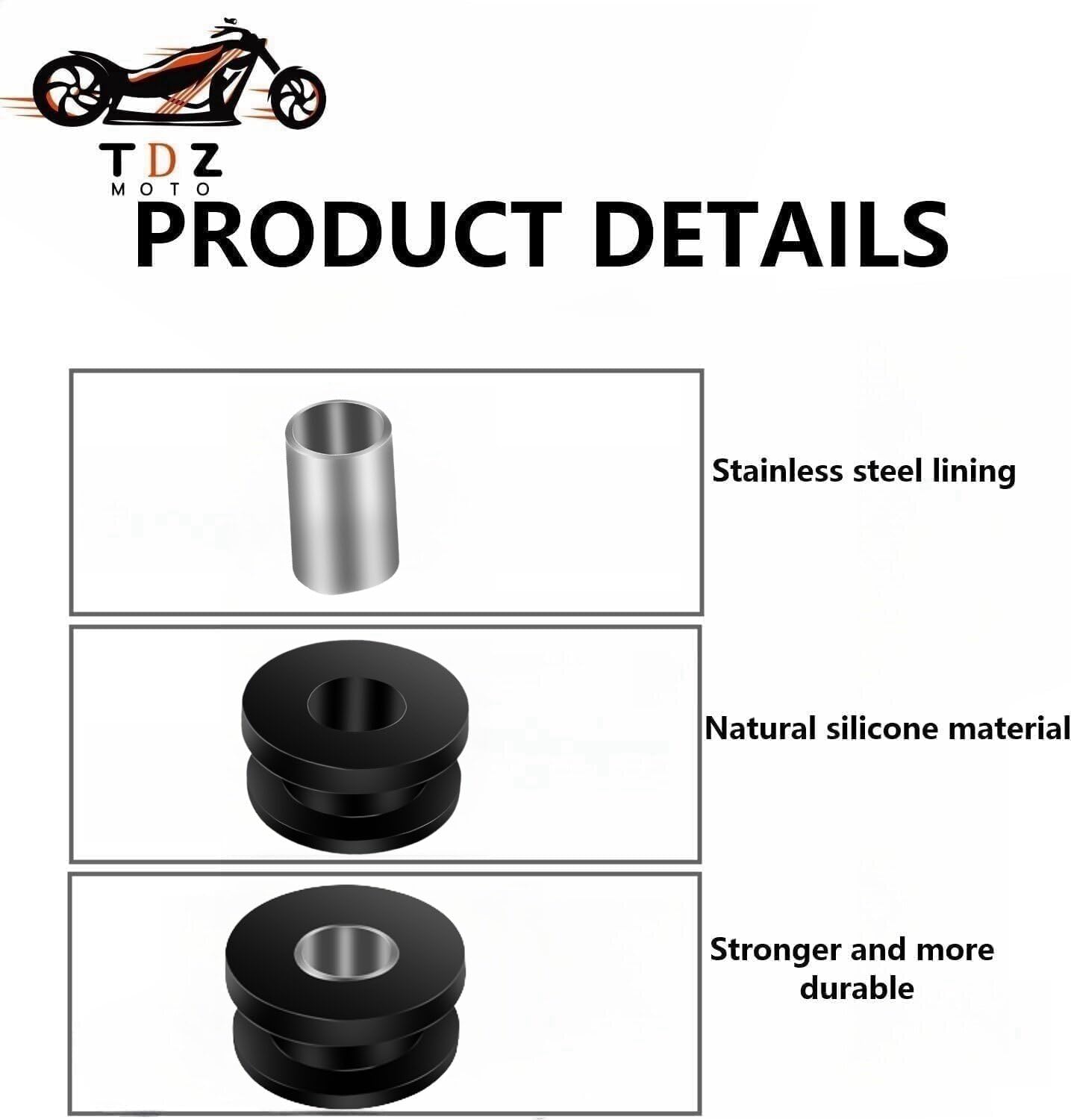 TDZ grommets fit most motorcycle fairings and windshields for reliable mounting