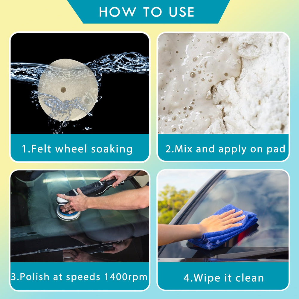 Generic TERO cerium oxide glass scratch remover paste finishes scratched glass with restored clarity.