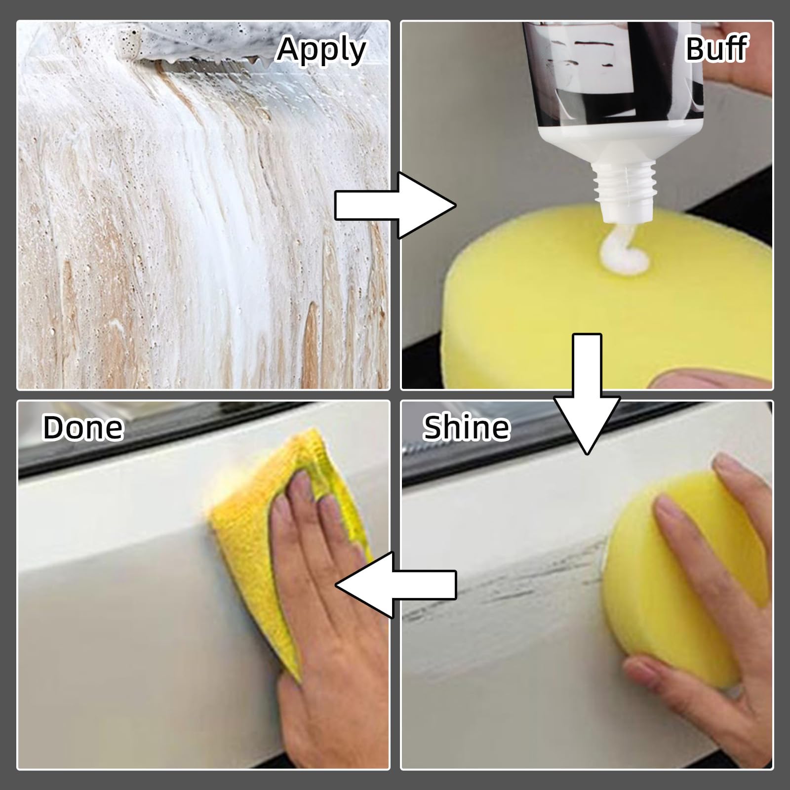 Generic user applying scratch remover to door marks for renewal.
