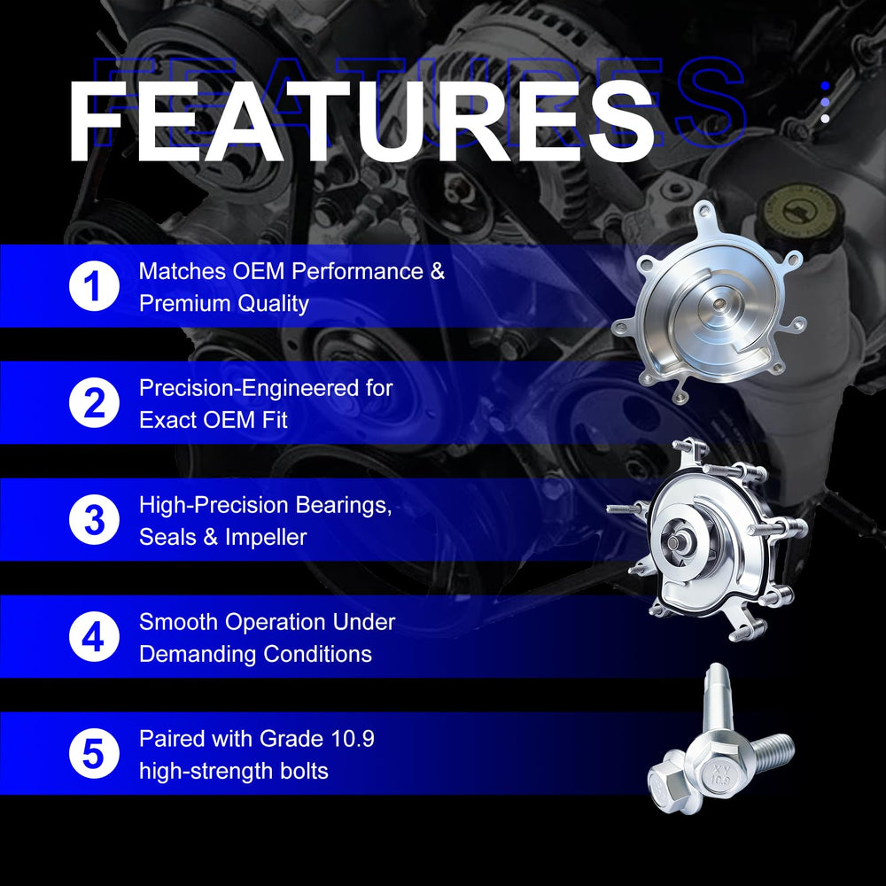 Generic water pump AW7163 side view showing robust mounting features.