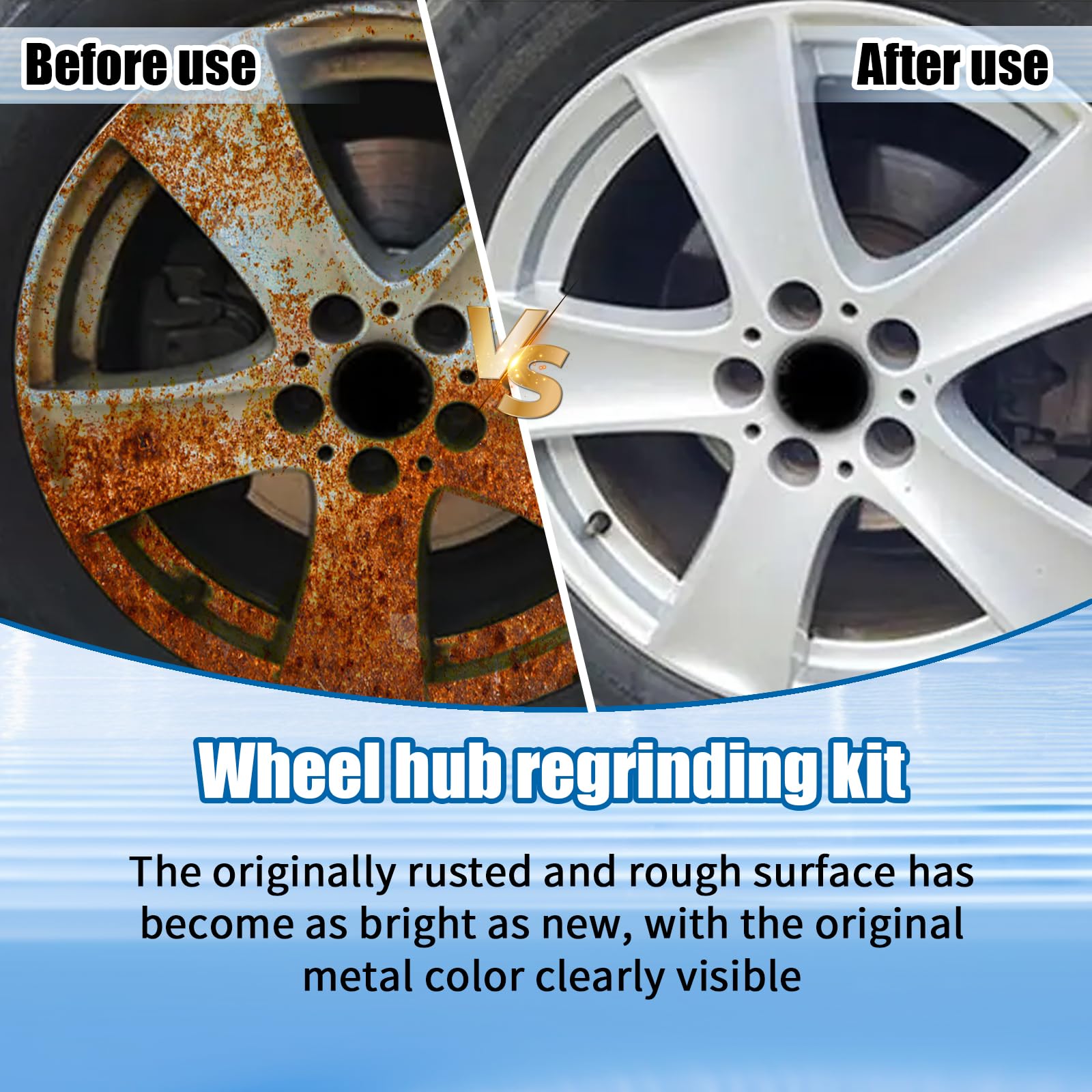Generic Wheel Hub Cleaning Tool connected to a drill in use