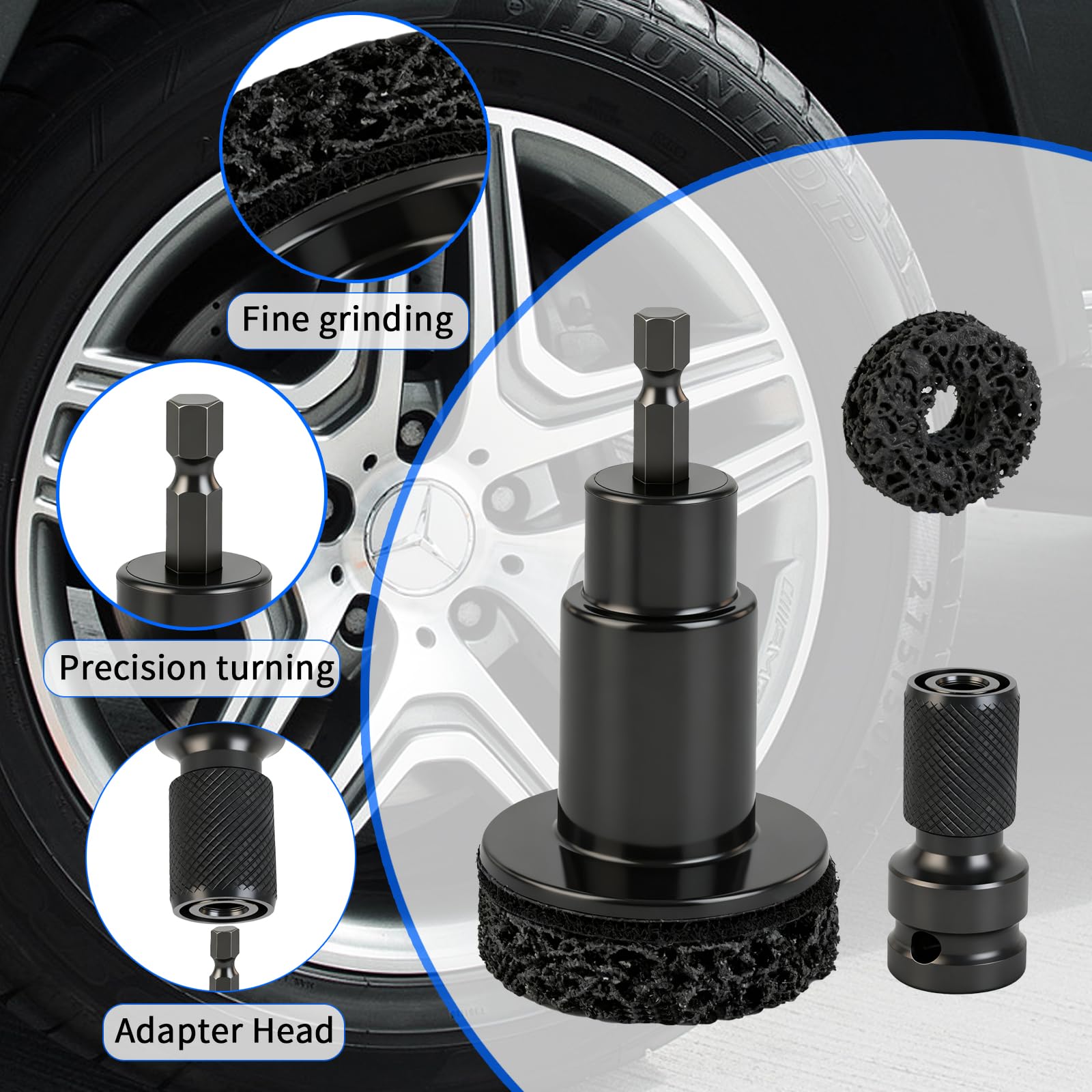 Generic Wheel Hub Cleaning Tool in use under a vehicle during resurfacing