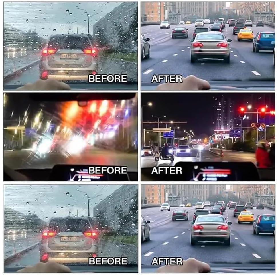 Generic surface-safe action cleans front and side glass for a crystal-clear view.