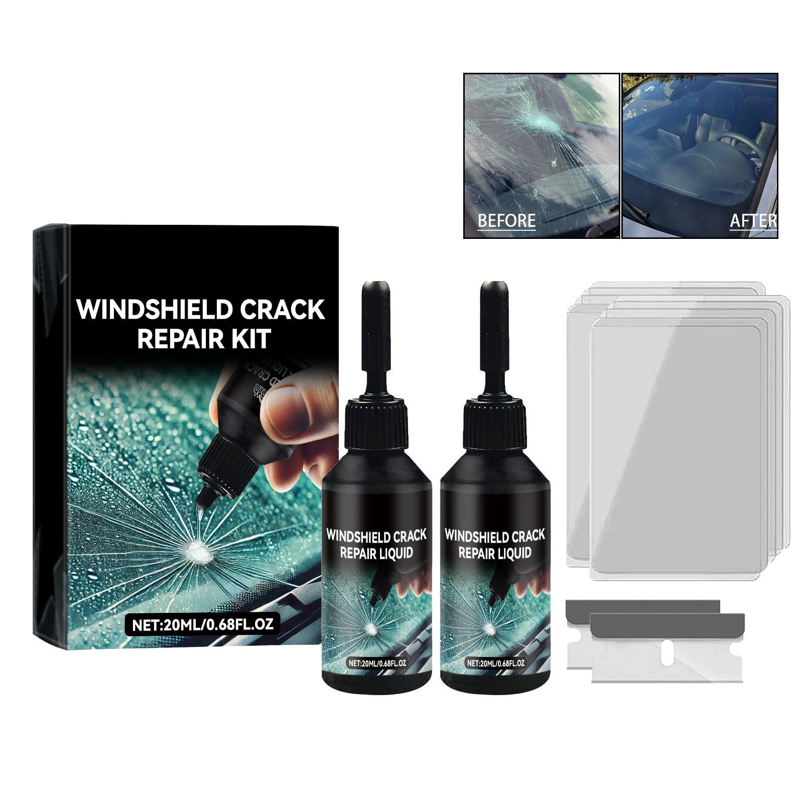 Generic windshield repair kit front view for quick fixes