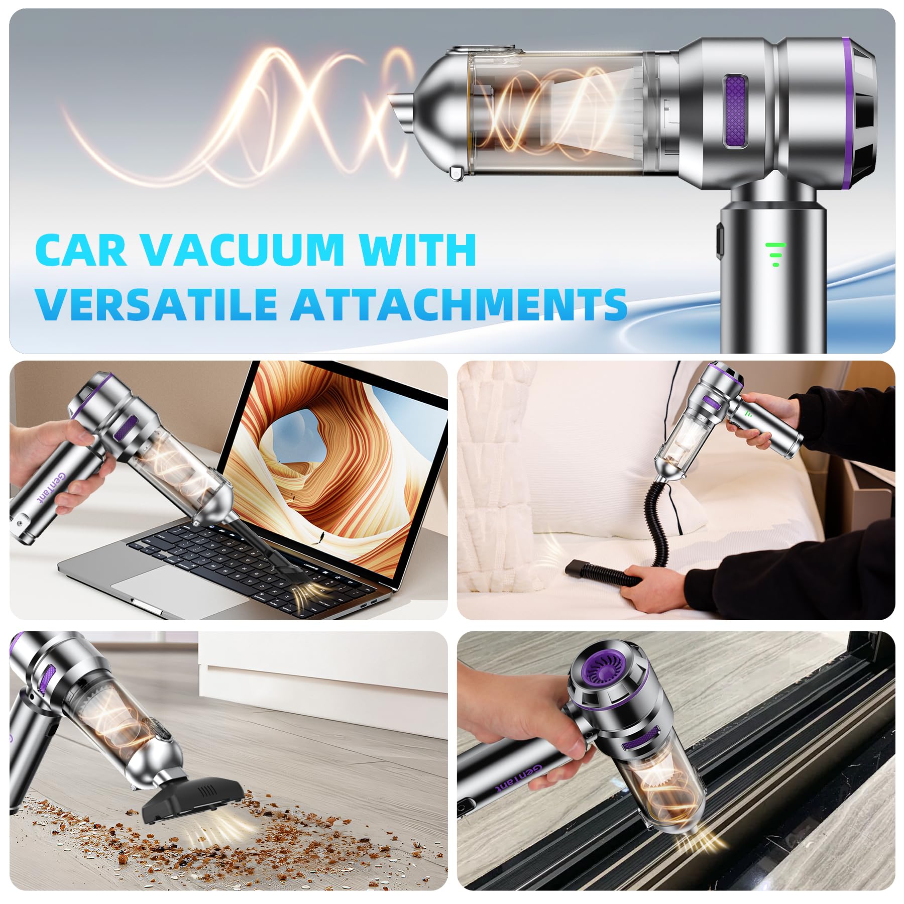 GenTant Mini Vacuum 3-speed settings enabling gentle to deep cleaning