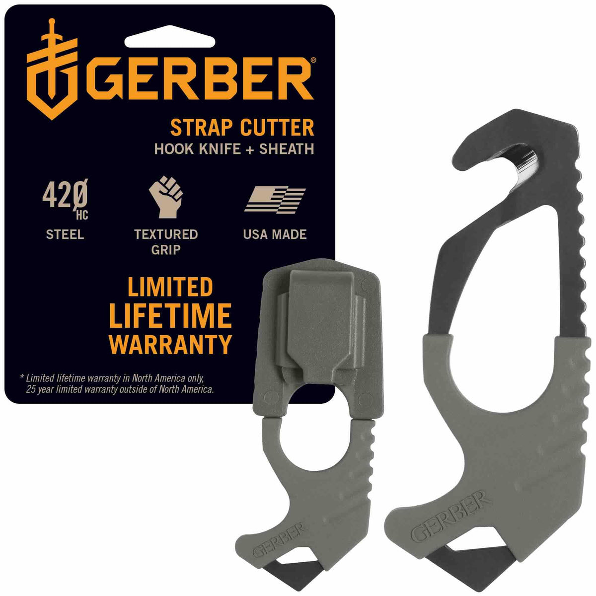 Gerber seatbelt cutter with glass breaker in a compact, ready-to-use design for emergencies