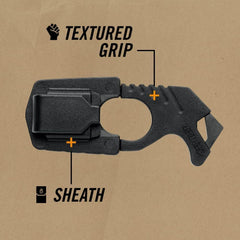 Gerber seatbelt cutter showing lanyard hole for easy access in your kit.