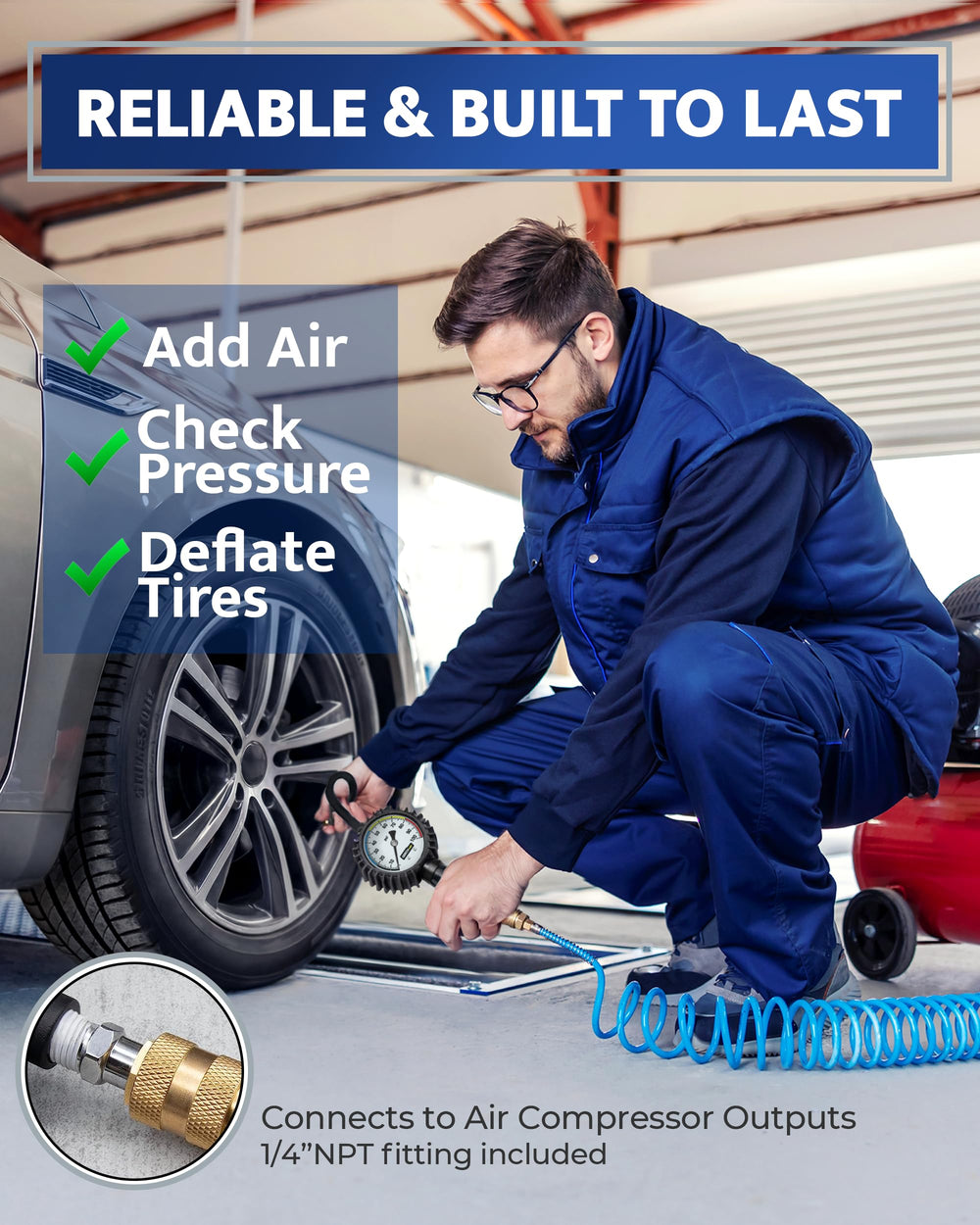 GERCHWAY 360 swivel air chuck seals securely for fast tire checks