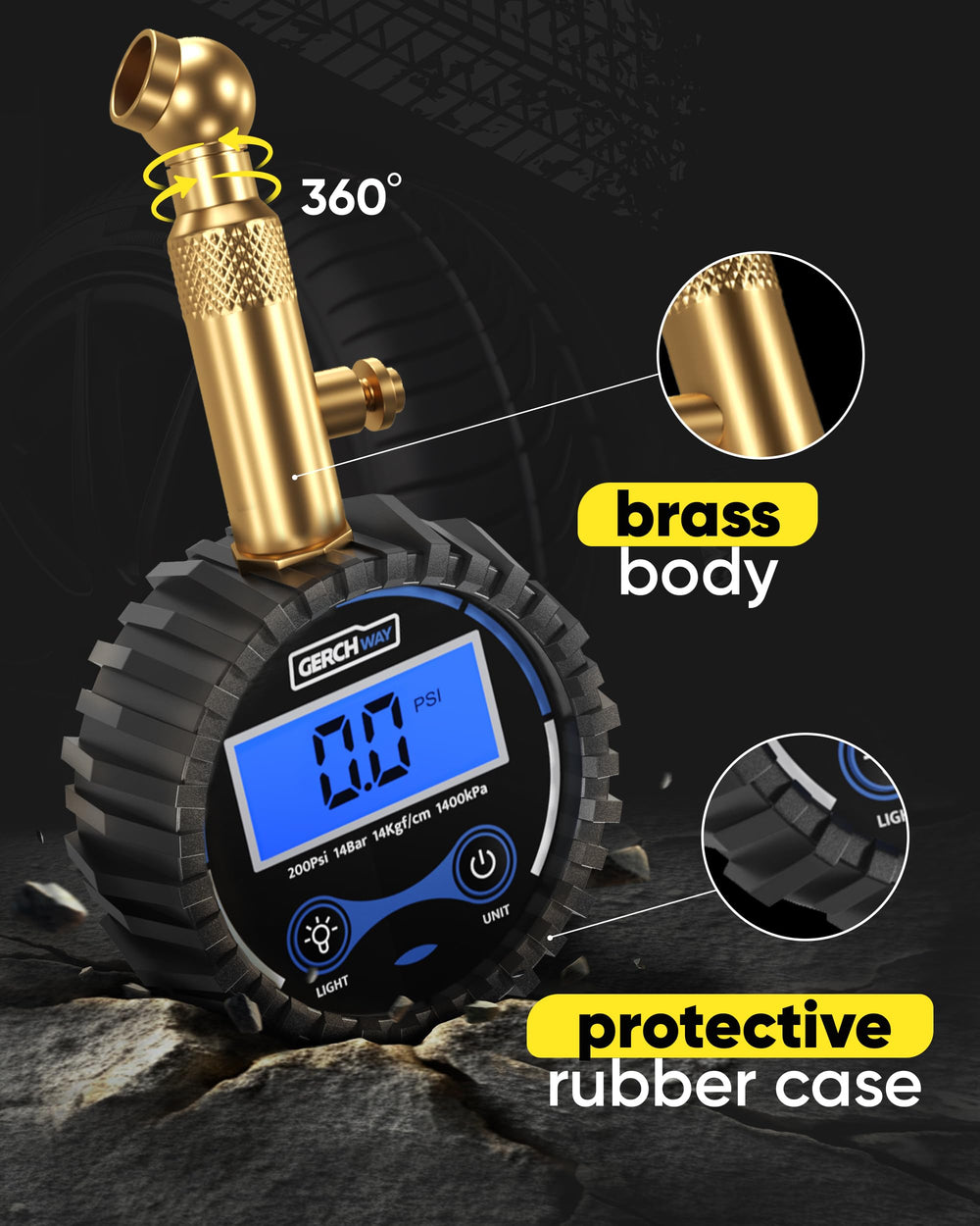 GERCHWAY gauge close-up showing bright digital display for easy reading.