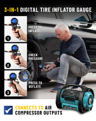 GERCHWAY inflator with gauge in action for safe, fast tire inflation.
