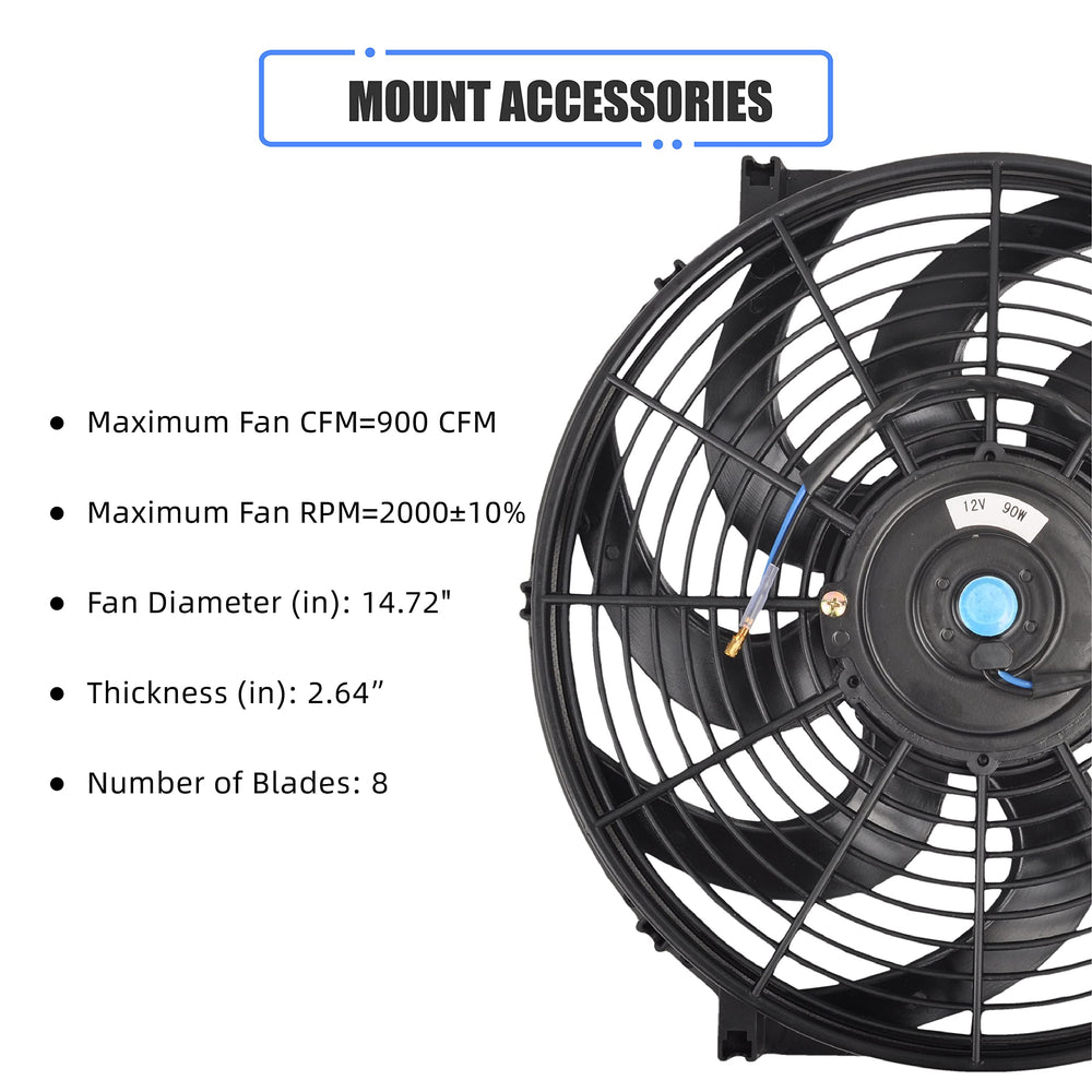 GESEXI 14 Inch Slim Fan side mount brackets for a tight engine bay fit.