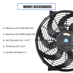 GESEXI 14 Inch Slim Fan side mount brackets for a tight engine bay fit.