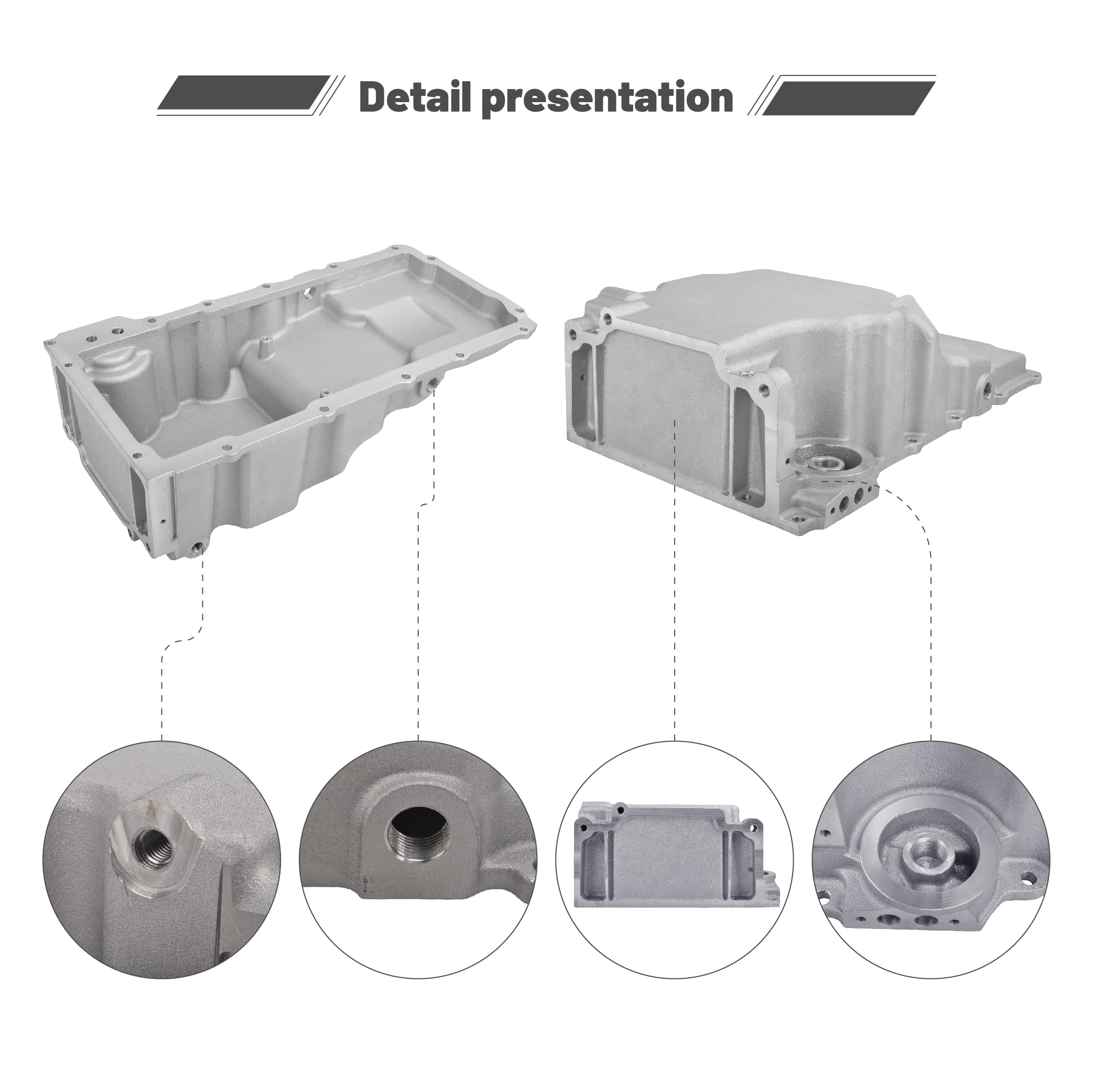 GESEXI 302-3 oil pan left side highlights durable aluminum construction for long-lasting performance.