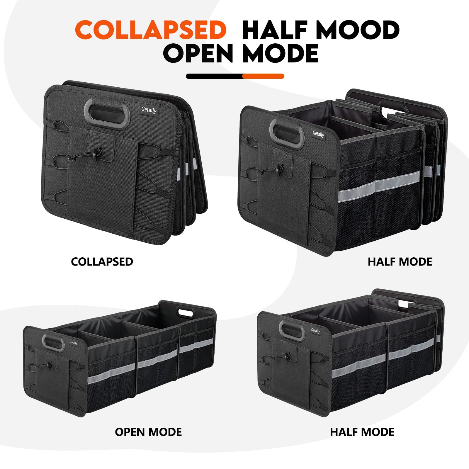 Getally trunk organizer with three compartments keeps items separated and easy to grab.