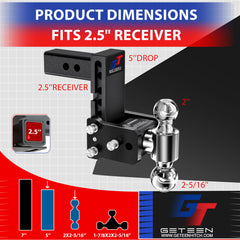 Geteen hitch with 5-inch drop for proper vehicle alignment