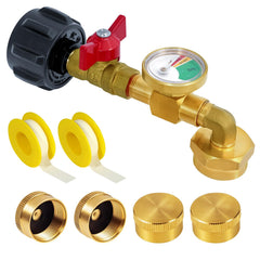 Getoolet propane-refill-adapter-90-degree-flow enables fast, controlled transfers.