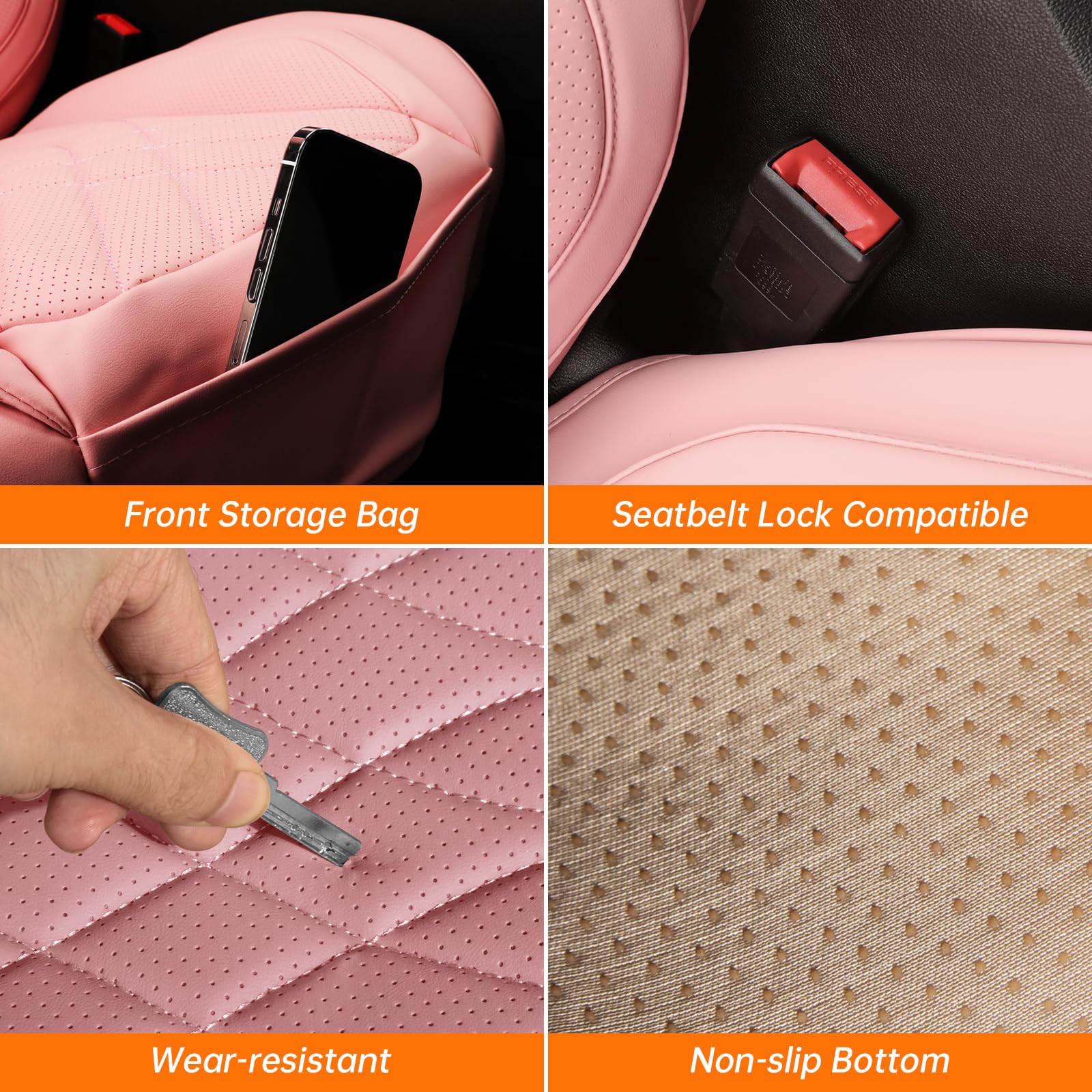 GEZHOUBA lumbar support in pink seat covers boosts comfort on long trips.