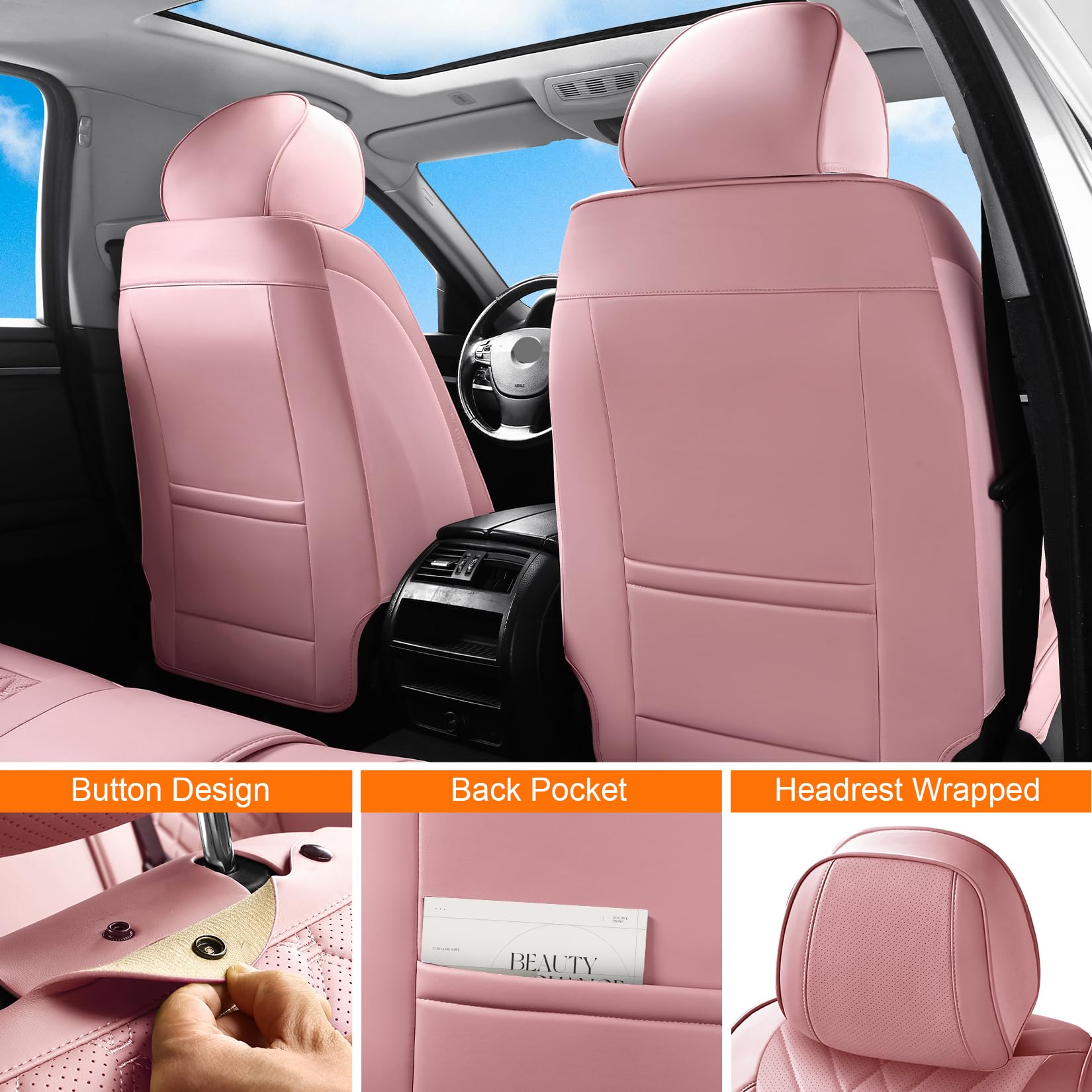 GEZHOUBA pink seat covers offer waterproof protection for everyday life.