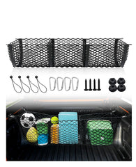 Gfstec upgraded 3-pocket truck bed cargo net, main view, keeps items neatly organized.