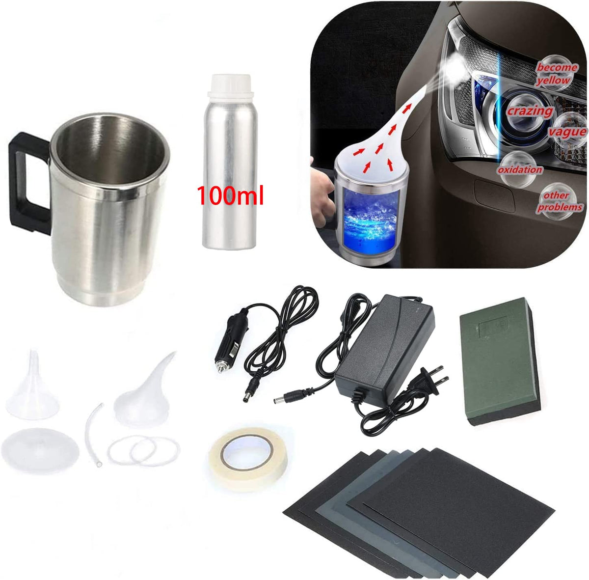 Ghguole headlight restoration kit packaging with included tools for easy at-home headlight care.