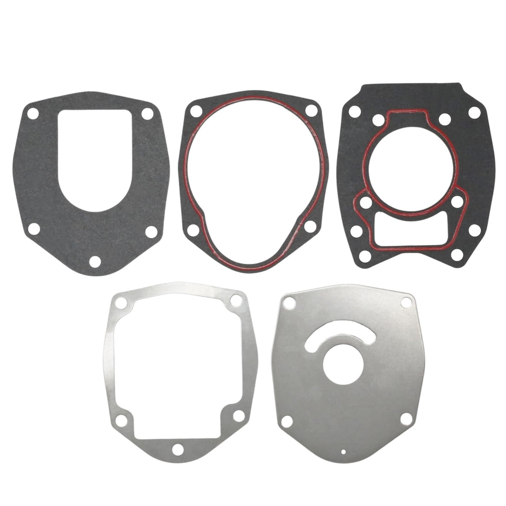Exploded view highlighting wear plate, drive key, and gaskets