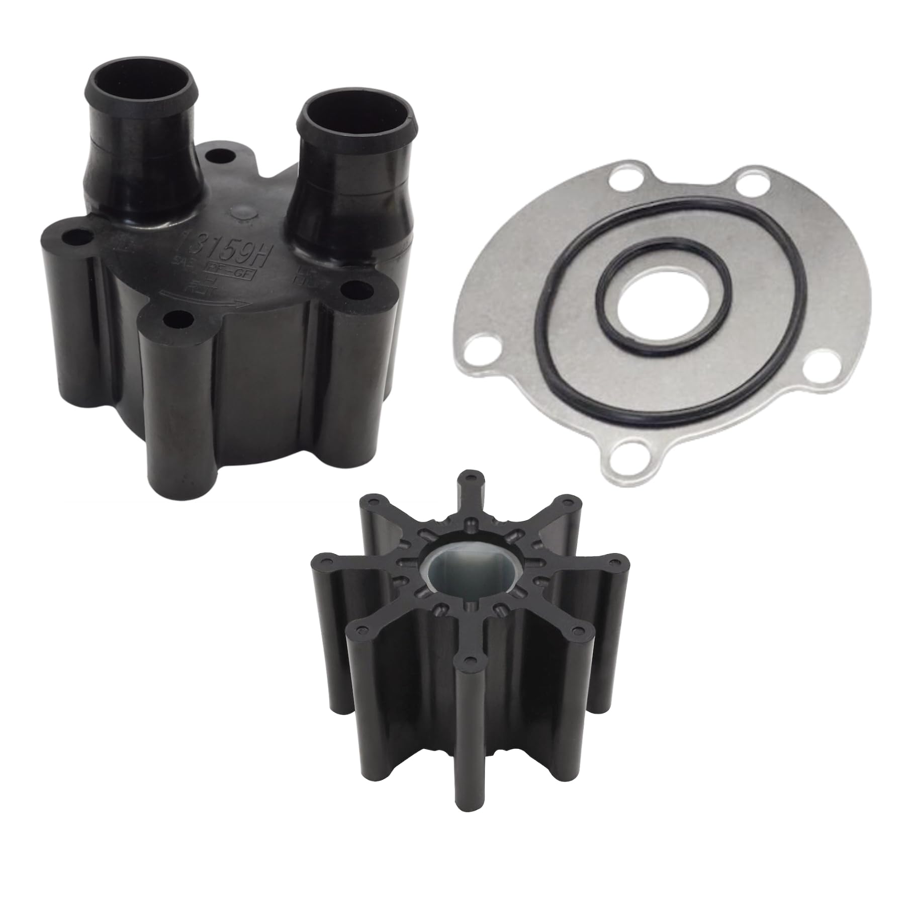 Step-by-step installation visual for GHmarine water-pump kit.