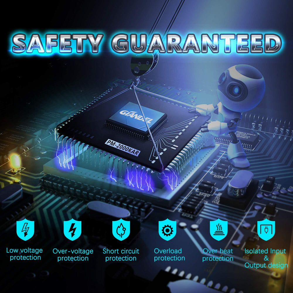 Durable aluminum housing protects the Giandel 2000W inverter during travel.